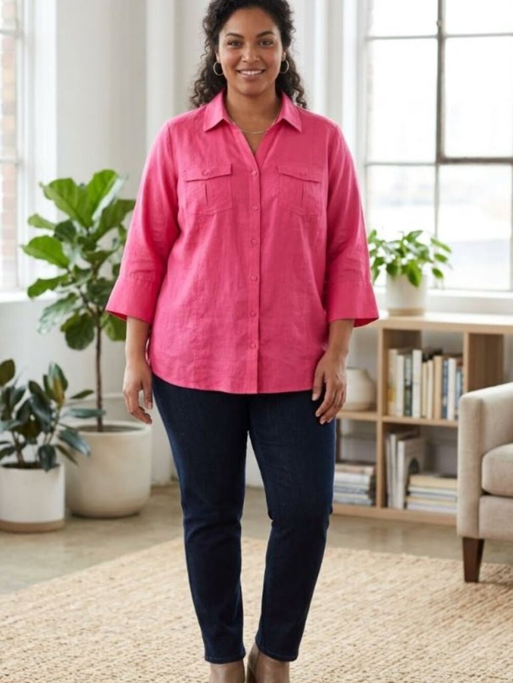 NEW Cato Button Up Shirt Womens 22W 24W Plus Pink Top Blouse 22/24W Casual NN11
